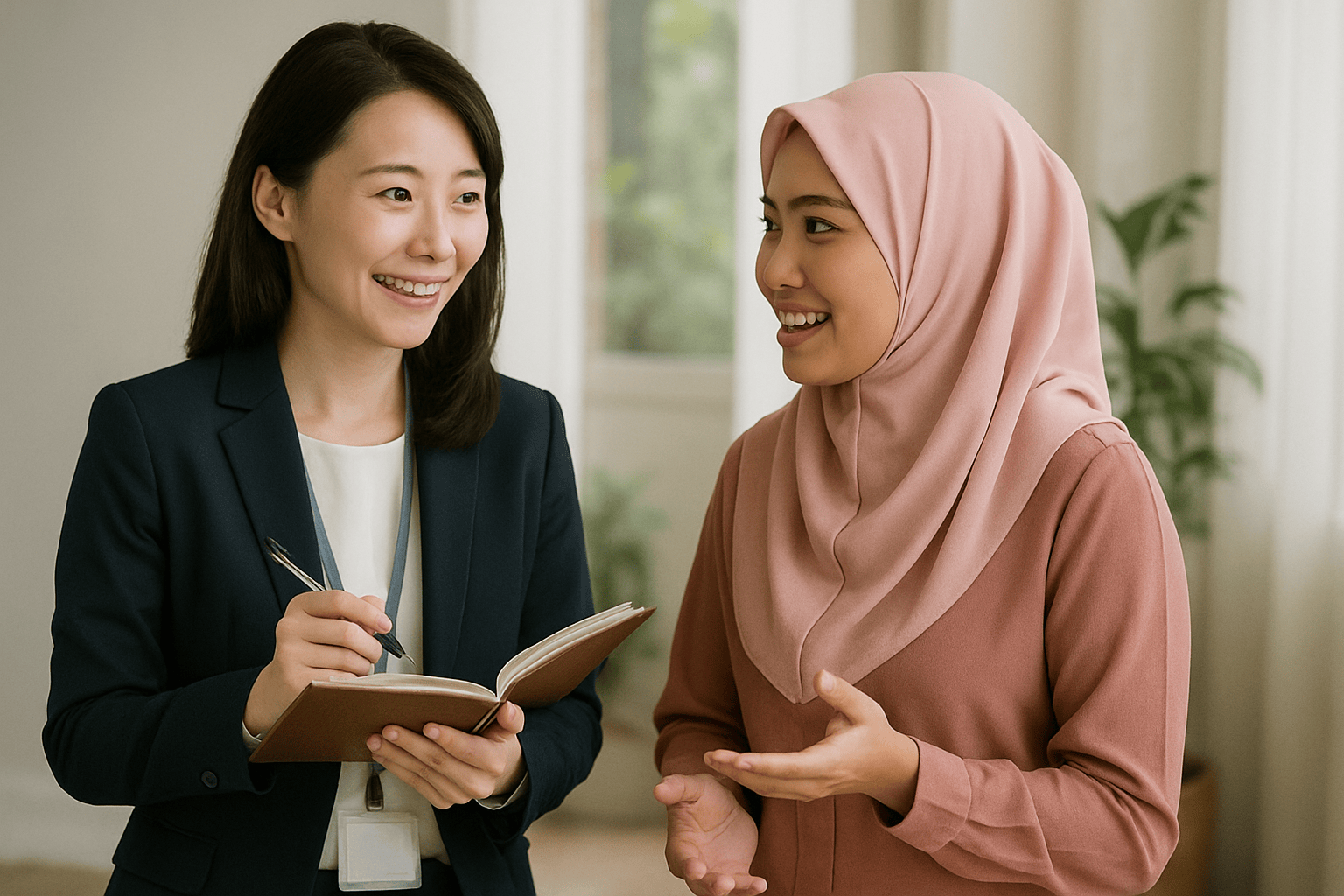 通訳の女性とインドネシア人の女性
